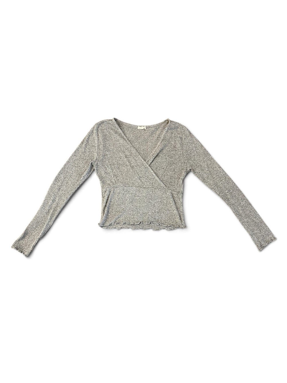 Heart & Hips Heather Gray Ribbed Wrap-Front Long Sleeve Top